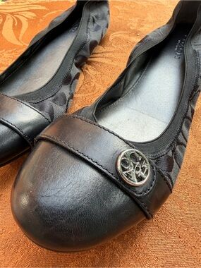 Coach Black Leather Logo Ballet Flats